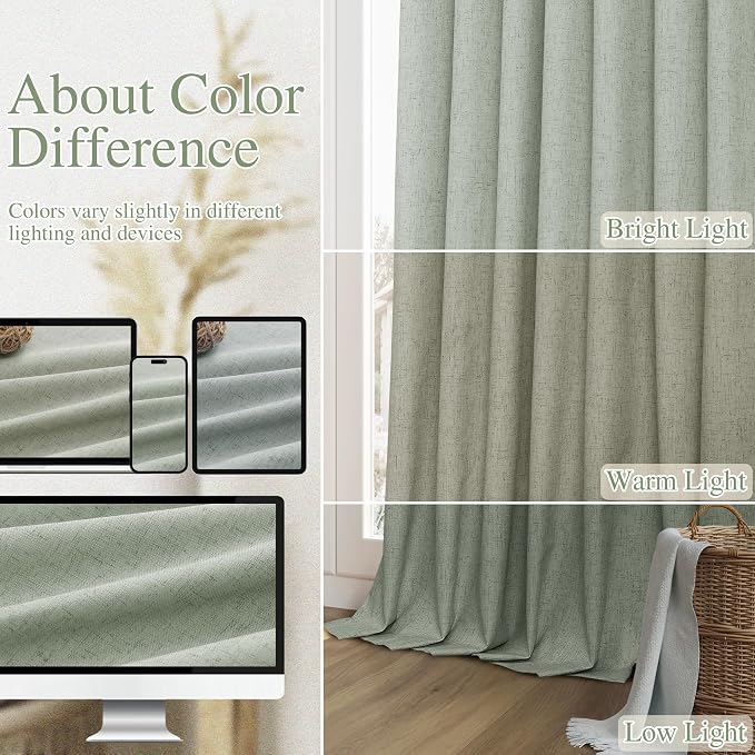 Desert Sage 100% Blackout Linen Curtains 108 Inch Length 2 Panels Set - Image 7
