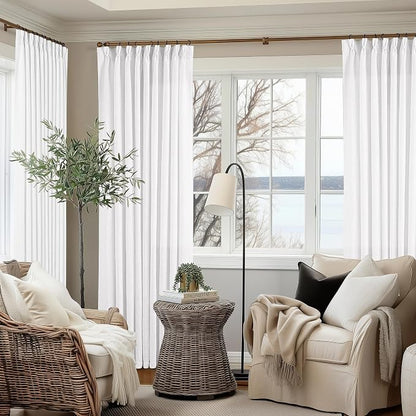 Snow White Pinch Pleated Linen 108 Inch Curtains 60 Inch Width | Linen Blend - Image 7