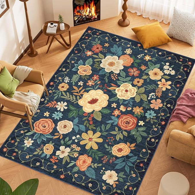 DUKINO 5x7 Area Rug Floral Washable Rug - Image 3