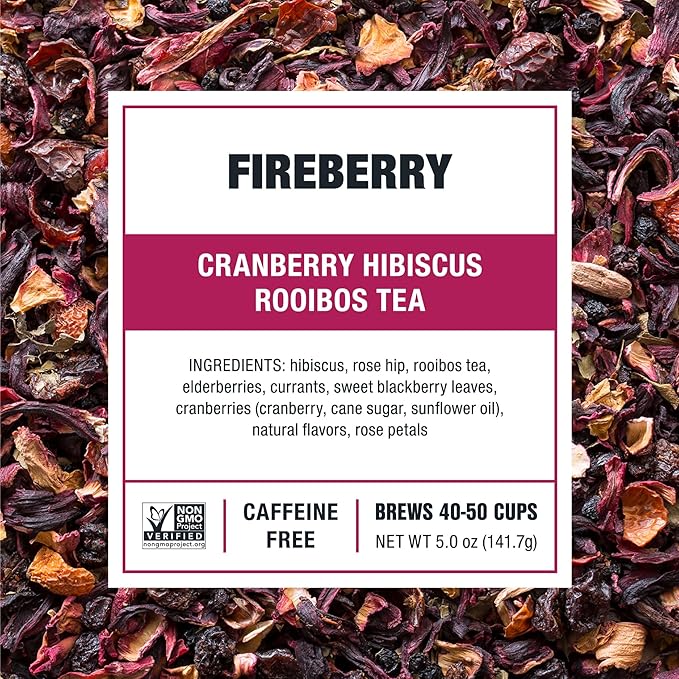 Tiesta Tea - Fireberry Cranberry Hibiscus Loose Leaf Tea, Caffeine-Free, Herbal Blend with Hibiscus, Cranberry, Currants, and Rooibos, Hot or Iced, Refillable Tin, Makes Up to 50 Cups, 5 Ounce