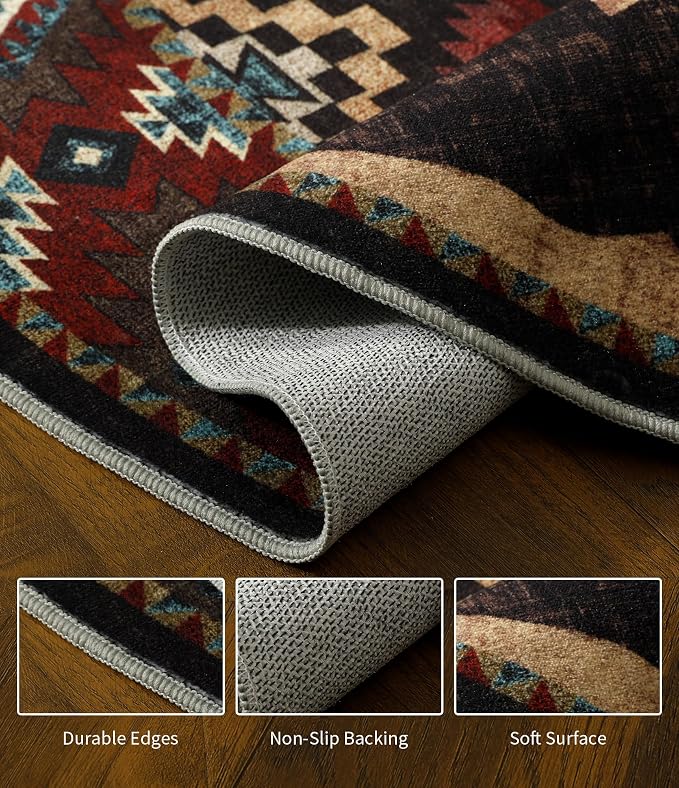 Rustic Round Rug 6ft, Washable Circle Area Rug - Image 4