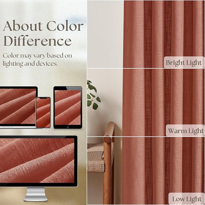 Red Clay Linen Pinch Pleated Curtains 108 Inches Long 2 Panels Firebrick | - Image 4