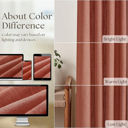 Red Clay Linen Pinch Pleated Curtains 108 Inches Long 2 Panels Firebrick | - Image 4