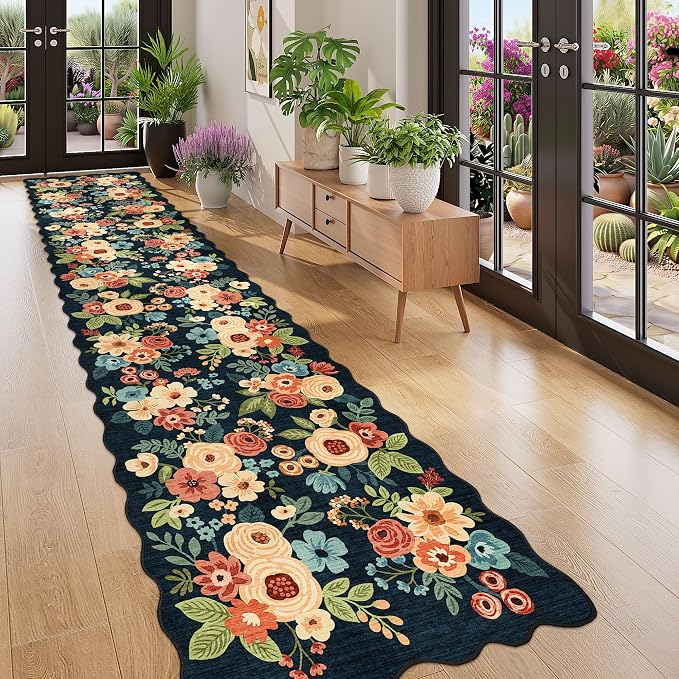 DUKINO 2.6x12 Washable Runner Rug, Floral Non Slip Kitchen Rug, Stain Resistant - Image 3