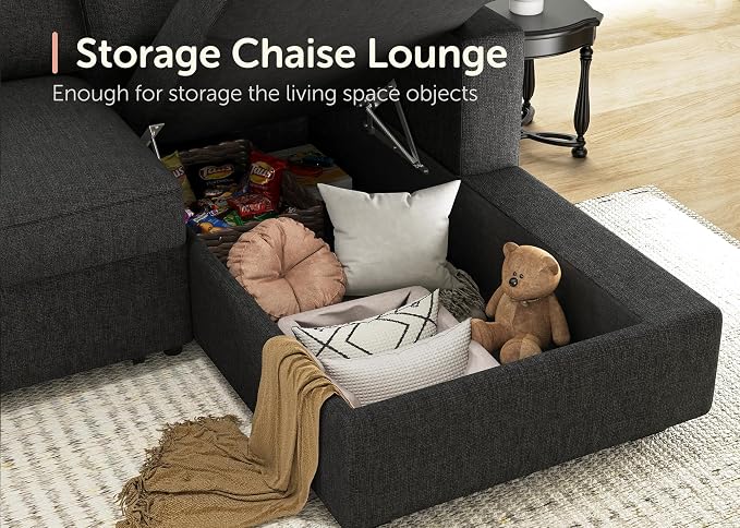 HONBAY Sectional Couch with Pull Out Bed, Sectional Sleeper Sofa with Storage - Image 4