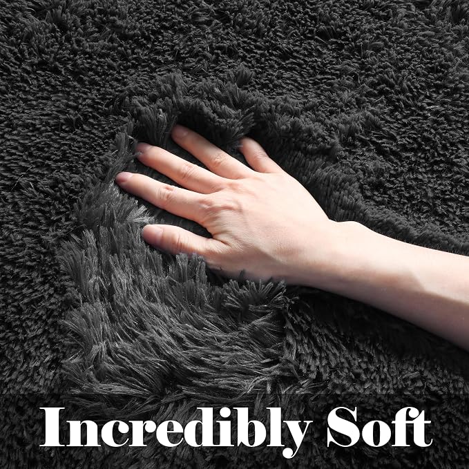 Black 6x9 Area Rugs for Living Room Bedroom, Large Fluffy Soft Plush Floor Big - Image 2