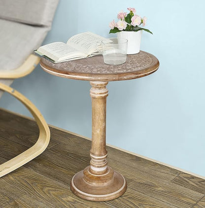Lightnpro Carved Round End Table by Lightnpro