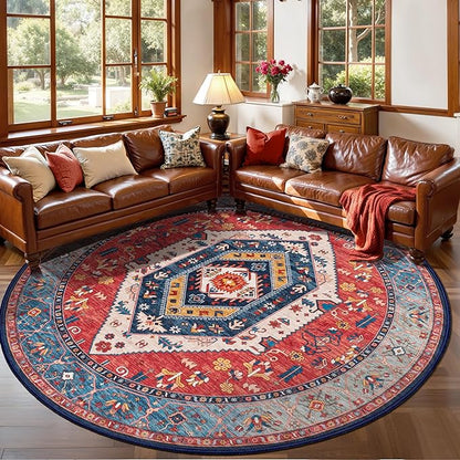 SERISSA 8ft Washable Non Slip Round Boho Area Rug by SERISSAHomeDecorCollection
