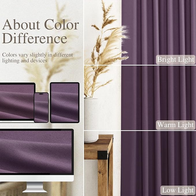 Plum Linen Curtains 102 Inches Long Rod Pocket Back Tab Drapes 2 Panels Set - Image 3