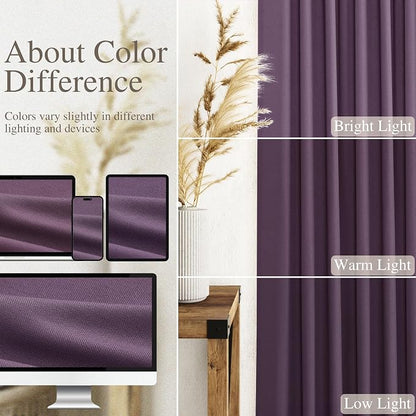 Plum Linen Curtains 102 Inches Long Rod Pocket Back Tab Drapes 2 Panels Set - Image 3