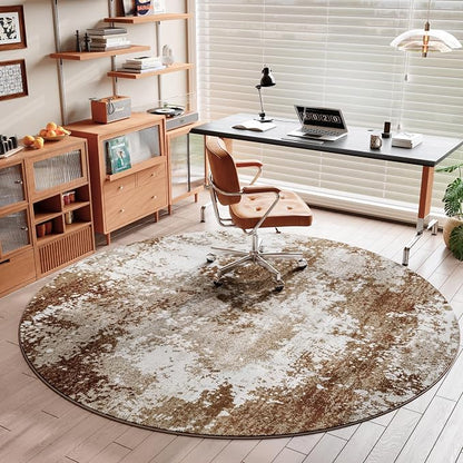 Brown Round Area Rugs 4ft Washable Circle Rug - Image 2