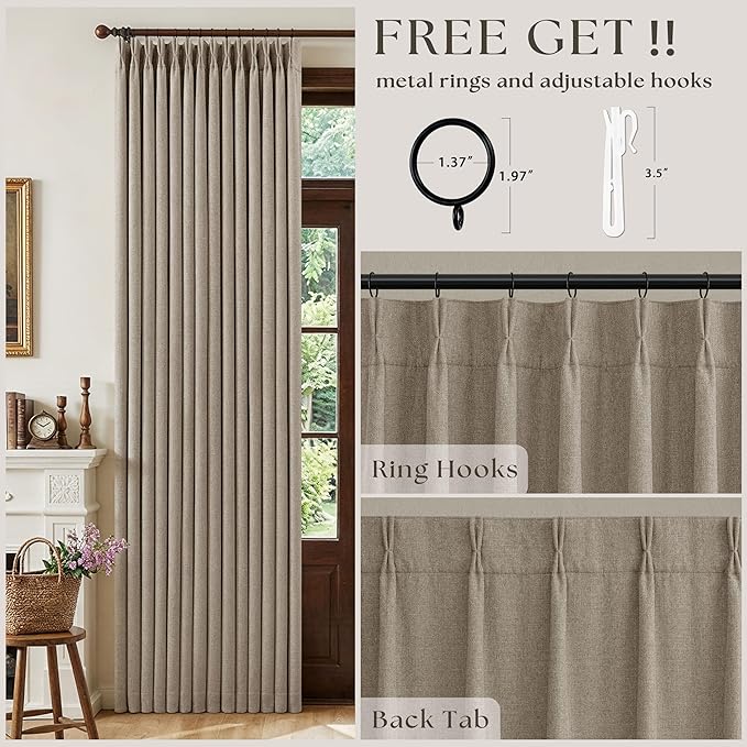Pleated Blackout Dark Flax 120 Inch Long Curtains Double Layer | Viral Pinch - Image 4