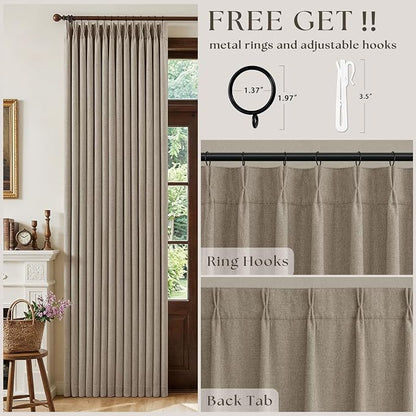 Dark Flax 80 Inch Pinch Pleated Blackout Linen Curtains - Image 6