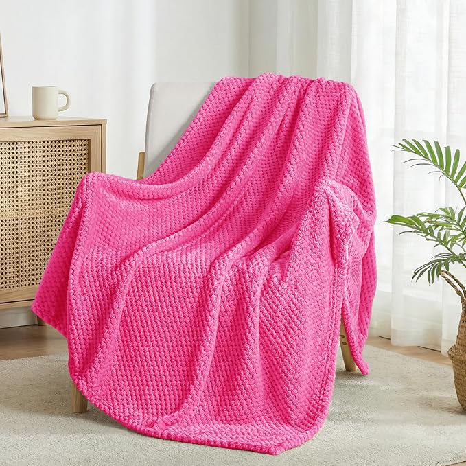 Exclusivo Mezcla Soft Waffle Fleece Bed Blanket King Size, Hot Pink | - Image 4