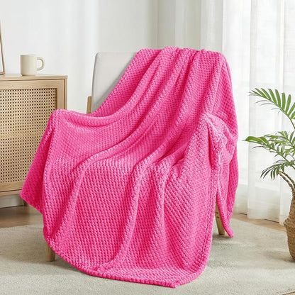 Exclusivo Mezcla Soft Waffle Fleece Bed Blanket King Size, Hot Pink | - Image 4