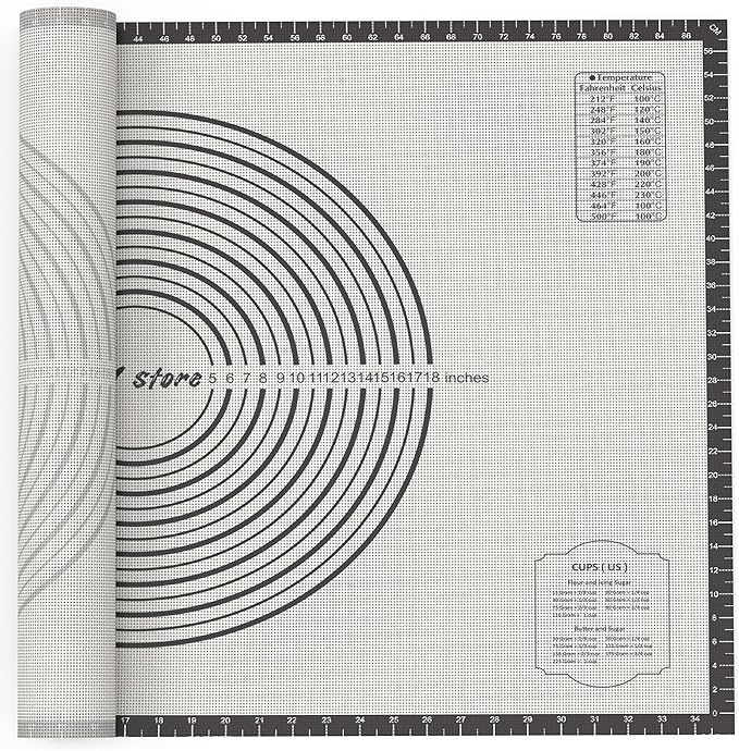 36 * 24 inches Black, Non-Slip Silicone Baking Sheets - Baking Mat with 0.7mm Thickness - Non-Stick Pastry & Cookie Mat for Kitchen Counter for Rolling Out Dough with Measurements.