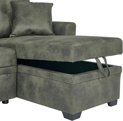 L Shaped Sectional Couch with Storage and Pull Out Bed, 3 Seater Sleeper Sofas - Image 6
