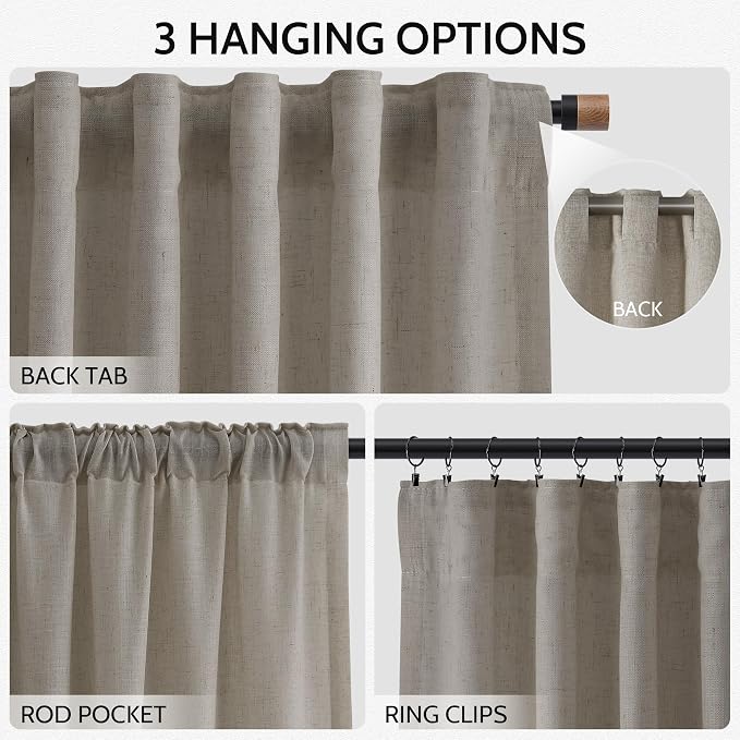 Grey Beige Linen Curtains 63 Inch Length ffor Living Room Luxury Light - Image 2