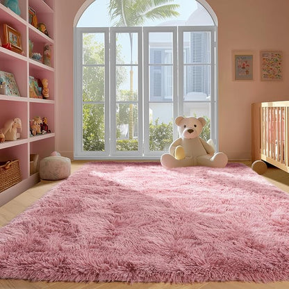 Blush Pink Fluffy Shag Area Rugs - Image 4