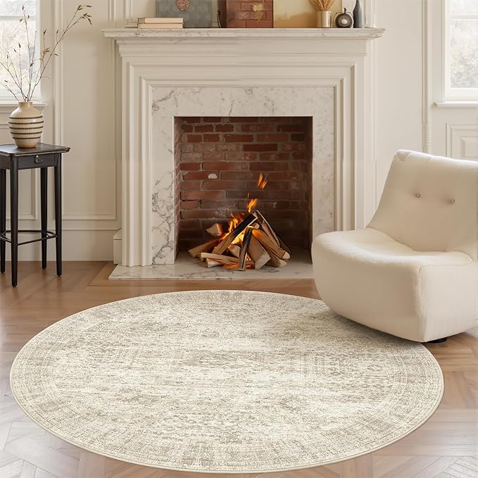 Soalmost 6x6 Beige Round Rug 6ft Circle Living Room Area Rugs Non-Slip | by Soalmost