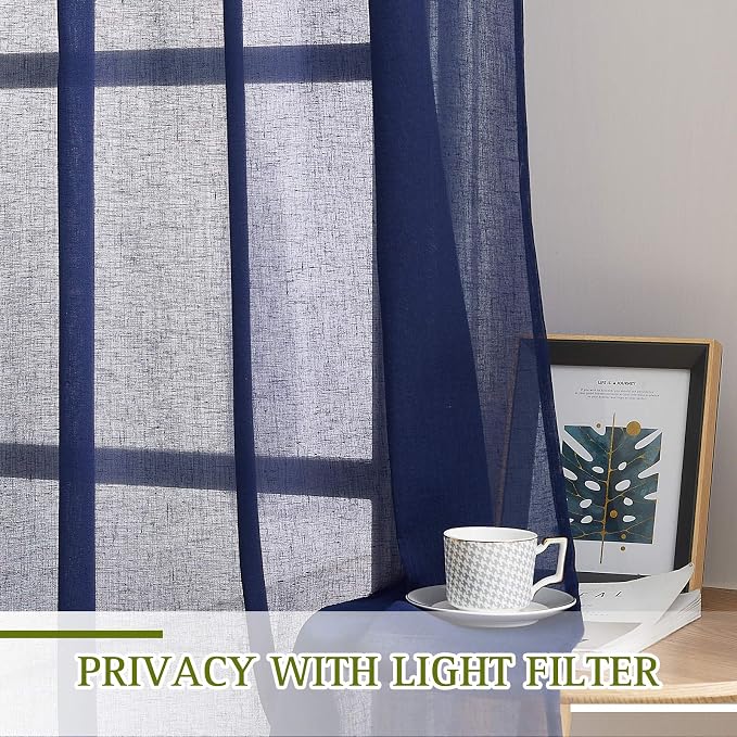 NICETOWN Linen Sheer Living Room Curtains 90 inch Long, Privacy Chic Semi Sheer - Image 3