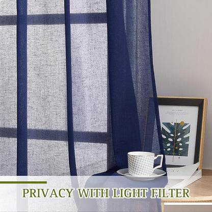 NICETOWN Natural Open Linen Weave Flax Textured Sheer Window Curtains, Medium - Image 3