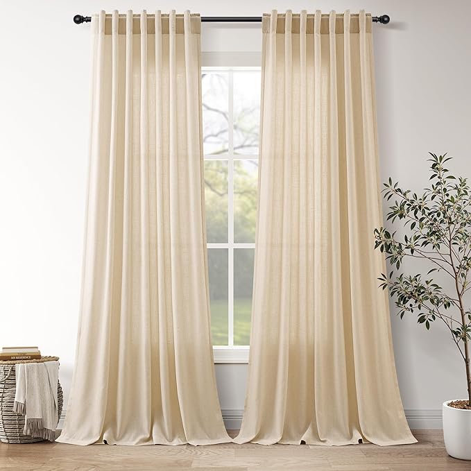 Extra Long Tan Linen Curtains 120 Inches by Nanspring