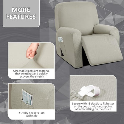 ULTICOR 4-Piece, 1 Seat Recliner Cover, Yarn Dyed Reclining Chair Covers - Image 3