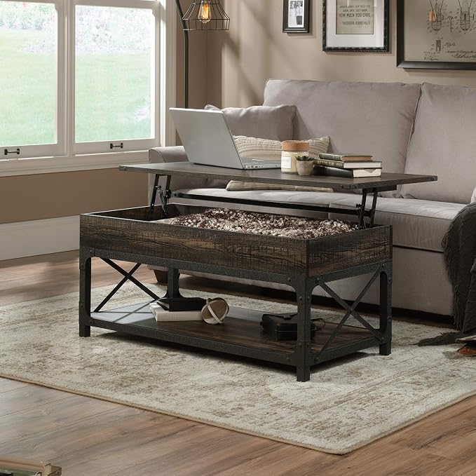 Industrial Lift Top Coffee Table 41 in, Wood Living Room Table by Noeko