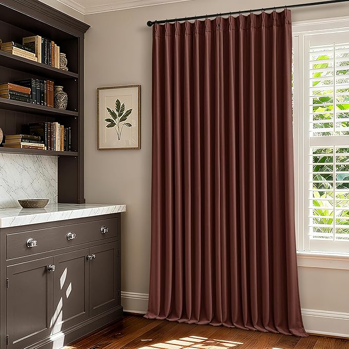 Chestnut Brown Pinch Pleated Blackout Linen 84 Inch Curtains - Image 7
