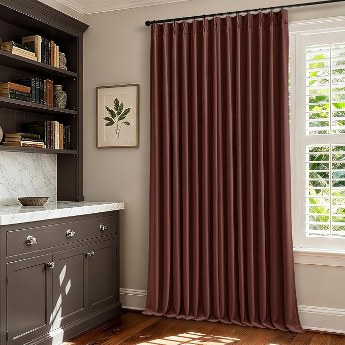 Chestnut Brown 100 Inch Floor Length Linen Blackout Curtains - Image 8