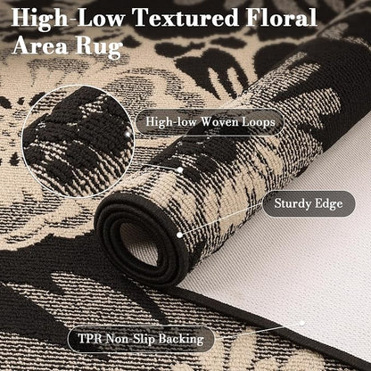 Findosom Washable Area Rug 4x6, Non Slip High-Low Textured Floral Rugs - Image 2