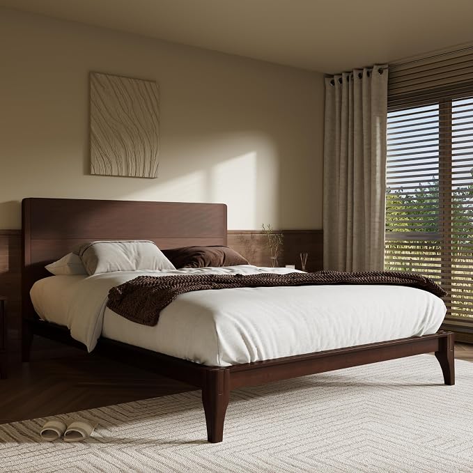 Merax Queen Size Bamboo Platform Bed, Mid-Century Modern Bed Frame - Image 4
