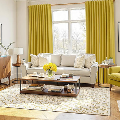 Celery Yellow 100% Blackout Linen Curtains 102 Inch Length 2 Panels Set - Image 8
