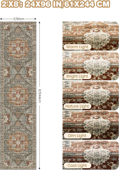 Runner Rug 2x8 Runners for Hallways Washable Rugs, Non Slip Low Pile Soft - Image 2