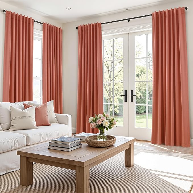 Coral 100% Blackout Linen Curtains 102 Inch Length 2 Panels Set - Image 9