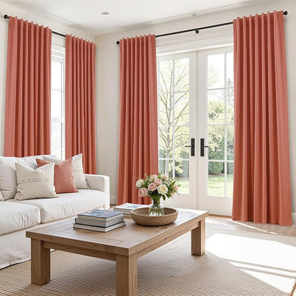 Coral 100% Blackout Linen Curtains 102 Inch Length 2 Panels Set - Image 9