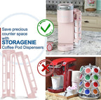 STORAGENIE Coffee Pod Holder for Keurig, Side Mount K Cup Storage, Perfect for Small Counters (2 Rows/For 10 K Cups, PINK)