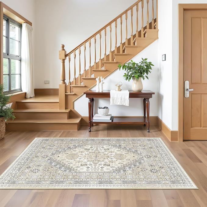 3x5 Washable Area Rug for Entryway Non Slip Kitchen Rugs, Floral Soft Living - Image 5