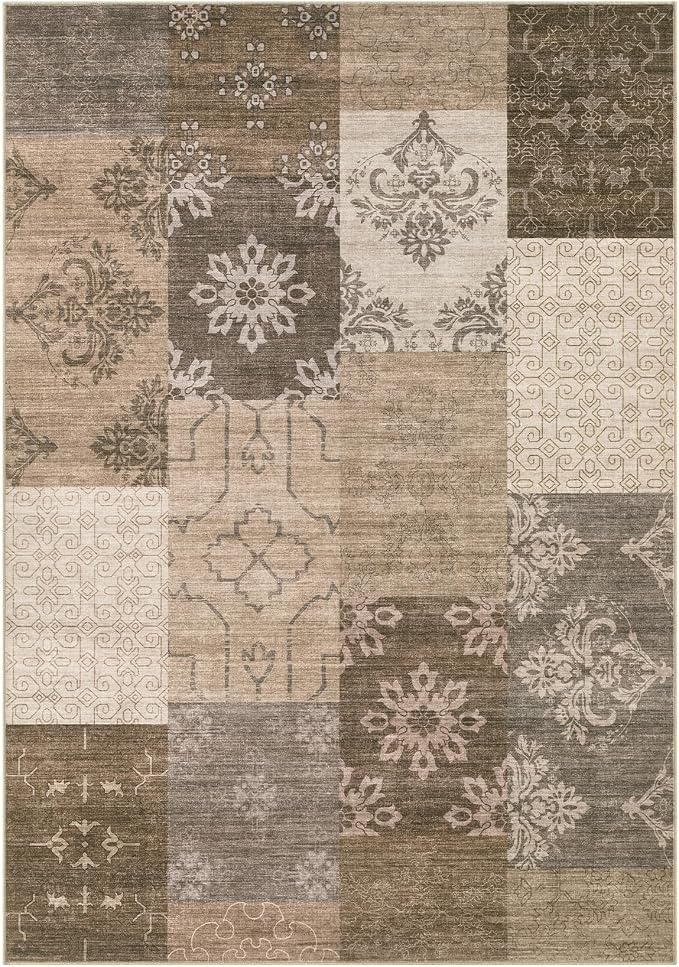 UERMEI 9x12 Area Rug for Living Room, Washable Brown Modern Geometric Patchwork - Image 9