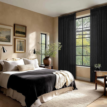 Black Pinch Pleat Linen Blend Semi Sheer Curtains - Image 7
