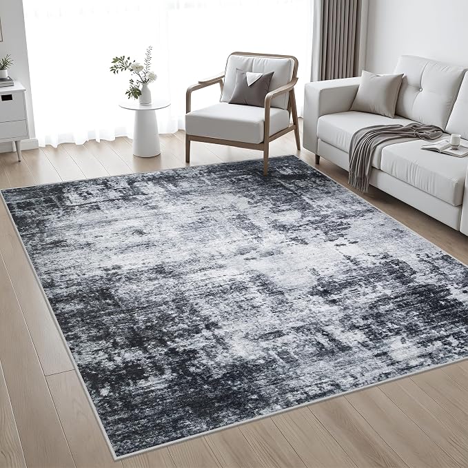 Area Rug Living Room: 4x4 Modern Washable Soft Carpet Dark Black | - Image 2