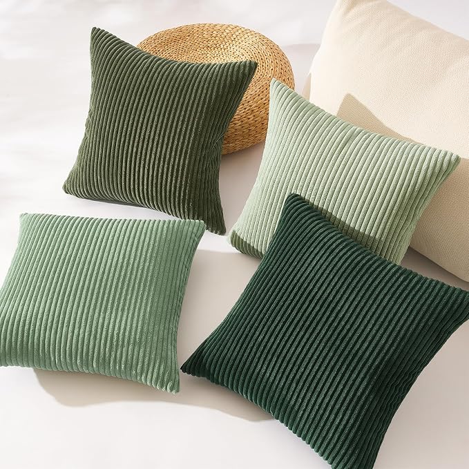 Topfinel Corduroy Throw Pillow Covers Pack of 2 Green 16"x16" No Insert - Image 3