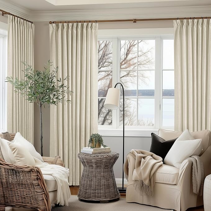 60 Inch Width 102 Inches Long Linen Pinch Pleat Curtains 1 Panel | Light - Image 9