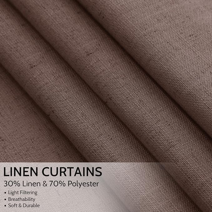 Cappuccino Curtains 108 Inches Long, Back Tab Linen Blend Light Filtering Semi - Image 2