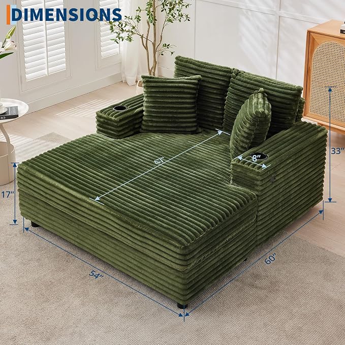 GarveeHome 60-inchOversized Chaise Lounge Chair Indoor, Comfy Corduroy Lounge - Image 2