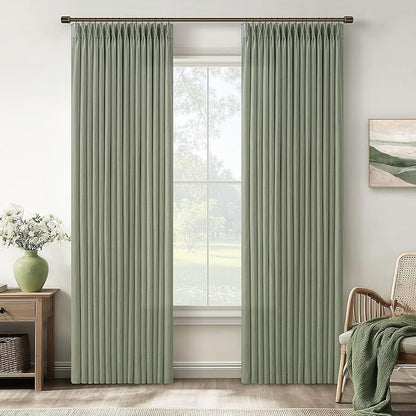 96 Inch Sage Green Linen Pinch Pleated Light Filtering Curtains 2 Panels | by Twodrapes