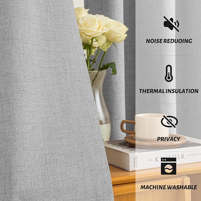 Yakamok Dove Grey Linen Textured Curtains 63 Inches Long - Image 5