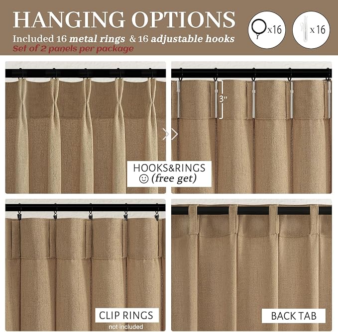 Rust Brown Pinch Pleated Thick Linen Curtains 90 Inches Long - Image 4