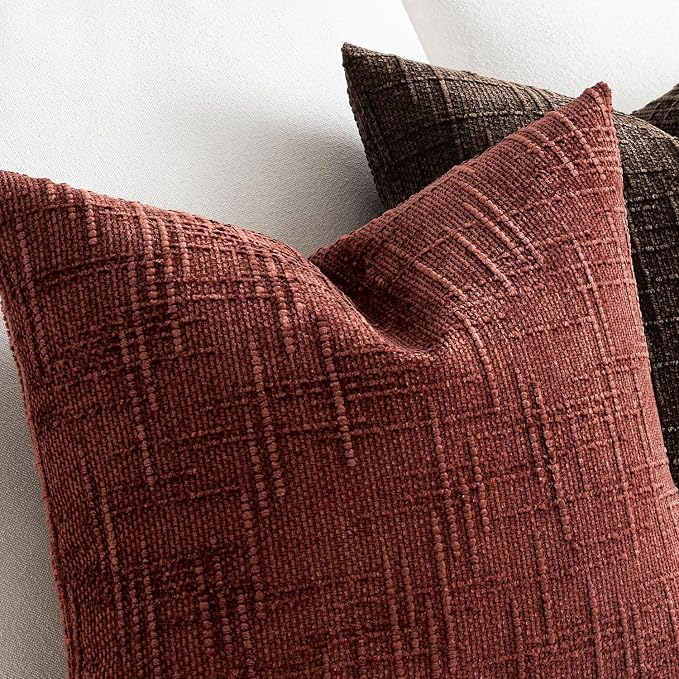 MIULEE Chenille Textured Fall Throw Pillow Covers Rust 20x20 Set of 2 | Slubby - Image 4